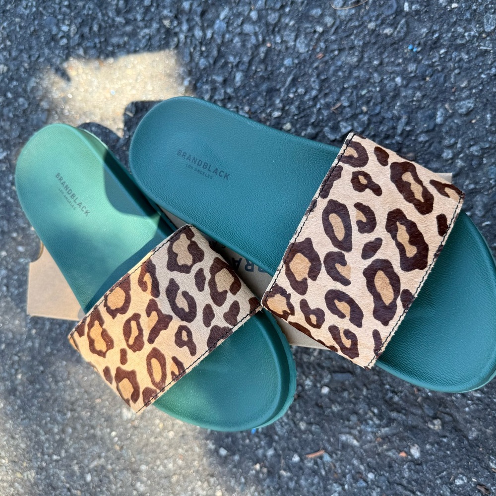 Brandblack Green and Leopard Print Sandals